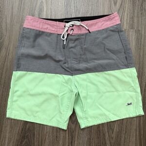 Lost Board Shorts Mens Size 32 Surf Swim Trunks Pink‎ Gray Green Striped